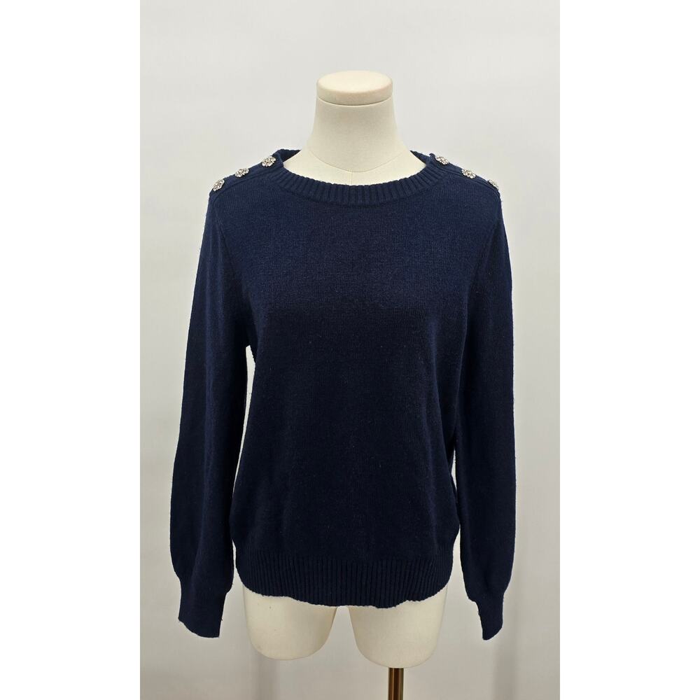 J Crew Navy Lambs Wool‎ Jewel Embelished Sweater